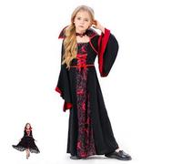 PILUZEAT Costume Vampiro Bambini Ragazza per Halloween Vestito Regina Gotico Dracula Reale Carnevale Cosplay Mascherata Festa di Compleanno 5-14 anni 110-150 CM