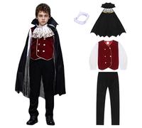 PILUZEAT Costume Vampiro Bambini Ragazzi per Halloween Gotico Dracula Reale Capo Carnevale Cosplay Mascherata Festa di Compleanno 5-14 anni 100-150 CM