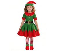 PILUZEAT Elfo di Natale Costume da Bambini Bambina Verde Abito para Gioco di Capodanno Carnevale di Cosplay Mascherata Carnevale St Patrick Day Festa a Tema per Famiglie 110-150 CM