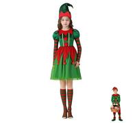 PILUZEAT Elfo di Natale Costume da Bambini Bambino Bambina Verde Abito para Gioco di Capodanno Carnevale di Cosplay Mascherata Carnevale St Patrick Day Festa a Tema per Famiglie 110-160 CM