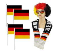 pilyero Set Tifoso Germania, Parrucca, Occhiali da Sole, Sciarpa e 4 Bastoni Tifosi, Accessori per Coppa del Mondo 2026, Nero Rosso Oro