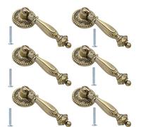 PILYON Maniglie Per Mobili 6 Pezzi Ottone Antico Maniglia Ad Anello Ciondolo Retro Singolo Foro Armadio Pull Ring Comodino Manopola 67 * 28mm Ciano Rosso Antico