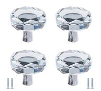 PILYON Maniglie Per Mobili Nascoste 4 Pezzi Maniglia In Cristallo Testa Tonda Pomello Per Porta Monoforo Cassetto Armadio Pomello Per Porta Dell'Armadio Φ30 * H27 Argento Ottagonale Sfaccettato