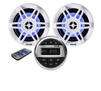 PIMAR Kit stereo con casse bianche led 150 WATT + telecomando presa usb radio bluetooth accessori barca gommone nautica (KIT STEREO CON 2 CASSE)