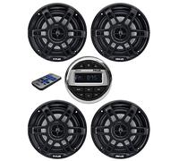 PIMAR Kit stereo con casse nere 150 WATT + telecomando presa usb radio bluetooth accessori barca gommone nautica (4 CASSE)
