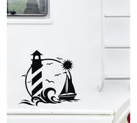 Pimastickerslab Kit 1 Adesivo Adesivi sticker per camper Mare Barca Onde Spiaggia caravan roulotte campeggio esterni carrozzeria ripara tuning accessori decal 2428 (070 Nero, Lunghezza cm 55)