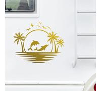 Pimastickerslab Kit 1 Adesivo Adesivi sticker per camper Mare Delfino Delfini Tramonto Gabbiani Palme caravan roulotte esterni carrozzeria ripara accessori 2432 (091 Oro, Lunghezza cm 35)