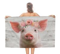 Pimpi che indossa una ghirlanda di rose rosa su legno, telo da spiaggia in microfibra senza sabbia, asciugamano da doccia grande, multiuso, assorbente, per bagno e piscina, 130 x 80 cm