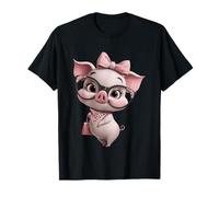 Pimpi Kawaii Pig Rosa Leopard Occhiali Ritratto Stile Maglietta
