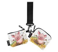 Pimpi Rolling in Mud Pozzanghera, portamonete da donna, porta carte carino alla moda, organizer per carte con portachiavi, per uomini e donne, confezione da 2, Multicolore, 4.13"(L) x 3.5"(W)