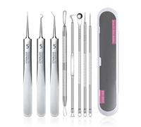 Pimple Extractor Tool, 8pcs Pore clog Remover Kit with Curved Tweezers, Come Done Puller Tools Including Storage Box, Ideal for Breakout and Spots Removal at Home or Travel