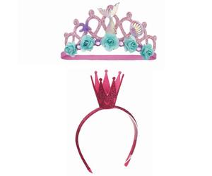 PIMXL 2 Pezzi Corona da Principessa, Splendida Accessorio per Capelli di Fascia per Capelli con Corona, Accessori Elastici per Fascia per Capelli da Principessa per Capelli, Festa di Nozze (Rosa)