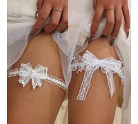 PIMXL 2 Pezzi Giarrettiera Sposa - Cintura Elasticizzato Anello per La Coscia, Regalo per Giarrettiera da Sposa, Giarrettiera in Pizzo Elastico per La Sposa per Addio Al Nubilato