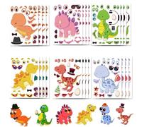 PIMXL 24pz Adesivi Dinosauri - Kit di Adesivi Rimovibili per Album, Adesivi Make-a-Face riutilizzabili Fogli Fare Le proprie Lenzuola Mix And Match Animali Adesivo