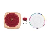 Pin Cushion Kit Pumpkin Shape Wooden Base with Finger Ring Pincushions Sewing Pins for DIY Crafts and Quilting (Dark Red)