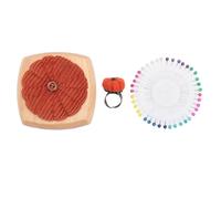 Pin Cushion Kit Pumpkin Shape Wooden Base with Finger Ring Pincushions Sewing Pins for DIY Crafts and Quilting (Vermilion)