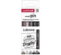 Uni-Ball - Set fineliner Lettering Confezione 5 pezzi 0,8 mm scalpello nero, grigio, seppia