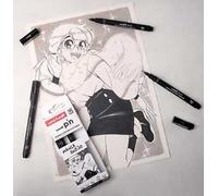 Uni-Ball Astuccio per pennarelli tecnici, punta calibrata da 0,03 a 0,5 mm, nero e grigio, 5 pezzi