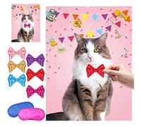Pin the Bow on the Cat Game for Cat Party Decoration and Cat Birthday Party Supplies with 24Pcs Colorful Bow Stickers