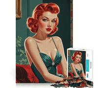Pin-up dai capelli rossi sul divano, puzzle da 1000 pezzi per adolescenti, gioco di logica, divertimento in famiglia, bordi trasparenti, calda sorpresa (38x52cm)