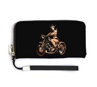 Pin-up Girl 1940 Moto Portafoglio in pelle moda borsa lunga con cinturino da polso per uomo donna, Stile:, 20.0*10.5cm