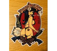PIN UP Mexican Girl - Adesivo da ragazza "Guns Tattoo Hot Rod Old School Amigo Pu062