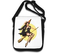 Pin-Up Witch Girl Flying On Broom Borsa a tracolla bianca
