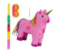 Pinata Set di 3 unicorno, con asta Pinata e maschera, ragazza, compleanno, unicorno, piñata da riempire, rosa