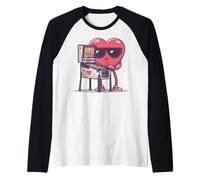 Pinball Heart Arcade Game Retro San Valentino Occhiali da Sole Maglia con Maniche Raglan