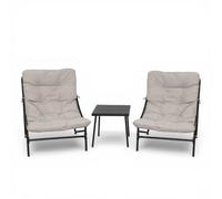 Pincho Set giardino esterno 2 sedie + tavolino 43 x 43 x 42 cm, set terrazza balcone con cuscini imbottiti, sedie Relax 66 x 86 x 82 cm, struttura metallica stabile, colore nero e grigio
