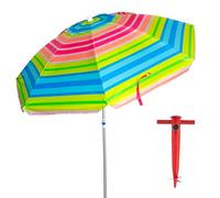 Pincho Sombrilla Playa 180 cm, Aluminio, UPF+50 bloquea 99% de Rayos UV, 8 Varillas de Fibra de Vidrio, Muy Ligera 1,5 kg, Ventana Superior (Multicolor)