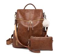 PINCNEL Zaino Donna Pelle PU Impermeabile Elegante Borsa Tracolla Zainetto Multipocket Grande Viaggio Zaino Da Lavoro Daypack Marrone