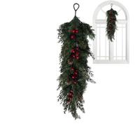 Pine Christmas Fireplace Garland Red Berries Green Foliage Decorative Stems | Fireplace Pine Mantel Decor for Christmas Tree Mantle Wall Indoor Outdoor Home Window Stairs Living Room