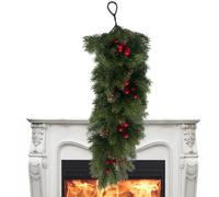 Pine Christmas Fireplace Garland Red Berries Green Foliage Decorative Stems | Fireplace Pine Mantel Decor for Christmas Tree Mantle Wall Indoor Outdoor Home Window Stairs Living Room