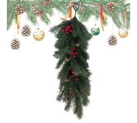 Pine Christmas Fireplace Garland Red Berries Green Foliage Decorative Stems | Fireplace Pine Mantel Decor for Christmas Tree Mantle Wall Indoor Outdoor Home Window Stairs Living Room