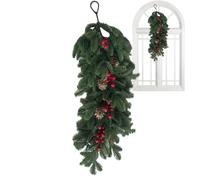 Pine Christmas Fireplace Garland Red Berries Green Foliage Decorative Stems | Fireplace Pine Mantel Decor for Christmas Tree Mantle Wall Indoor Outdoor Home Window Stairs Living Room