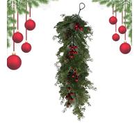 Pine Christmas Garland - Mantel Decor, Red Berries Green Foliage Stems For | 6 Feet Long | Fireplace Pine Mantel Decor | Red Berries Green Foliage Stems Garland For Home, Window, Stairs Railing, Living