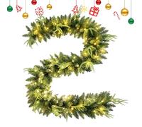 Pine Garland - Light Up Christmas Decorations | Artificial Greeny Christmas Garland | Red Berry Greenery xmmas Garland | LED Lights and Pine Cones Berries for Xmmas Tree Front Door