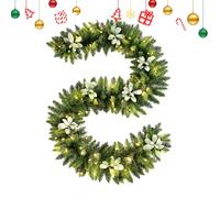 Pine Garland - Light Up Christmas Decorations | Artificial Greeny Christmas Garland | Red Berry Greenery xmmas Garland | LED Lights and Pine Cones Berries for Xmmas Tree Front Door