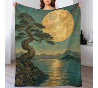 Pine Tree under Full Moon, Japanese Landscape, Coperta, Flanella, Camera