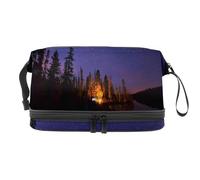 Pine Tree Under Starry Night - Trousse a doppio strato per cosmetici per donne e ragazze, borsa da viaggio per trucchi, pratica borsa organizer con scomparto per pennelli, Multi, 27x15x14