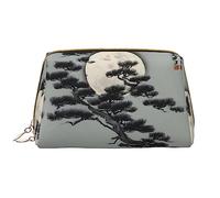 Pine Tree Under The Moon - Borsa per trucchi portatile in pelle PVC, chiusura con cerniera, borsa da viaggio da viaggio, colore bianco, taglia unica, bianco, Taglia unica