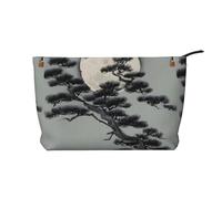 Pine Tree Under The Moon Chiusura con cerniera Borsa per il trucco in velluto a coste Organizer multifunzionale 22x7x17cm per Viaggi Campeggio Vacanze Fitness, Nero , Taglia unica