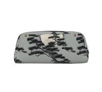 Pine Tree Under The Moon - Custodia in pelle leggera e portatile con cerniera, 20,5 x 5,5 x 8 cm, per ufficio e viaggio, Argento, Taglia unica, Portamonete