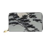 Pine Tree Under The Moon Portafoglio lungo da donna con cerniera, 19,48 x 10,5 cm, viene fornito con scomparti per carte di credito all'interno, leggero e resistente., nero, Taglia unica, moderno