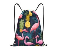 Pineapple Banana Flamingo Titolo: Borsone leggero con coulisse - Sacca da palestra pieghevole impermeabile con tracolla regolabile, ideale per sport, yoga, viaggi e scuola, Nero , M