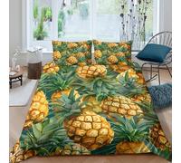 Pineapple fruitsSet Di Copripiumino morbida microfibra 3 Pezzi stampa di 3D con cerniera Vibrant tropical illust copripiumino con federe traspirante ultra morbido for ragazze Single（135x200cm）