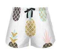 Pineapple Gold Glitter Womens Pajama Bottoms, Workout Pantaloncini con Pockets for Gym Sport, XXL