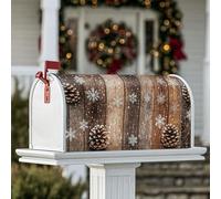 Pinecones - Coperture magnetiche per cassette postali, motivo invernale rustico, con fiocchi di neve, venature del legno, colore marrone invernale, per decorazioni da cortile, 53 x 64 cm