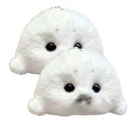 Pineeseatile 2 pezzi di sigillo peluche bianco mini bambino con catena per borsa zaino, simpatico animaletto di peluche con ciondolo soffice